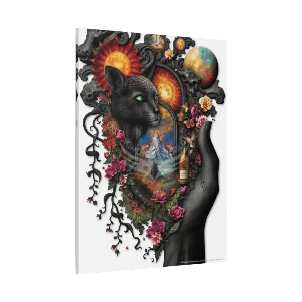 3D Kitty Multi-Dimensional Floral Cat Canvas — Matte Stretched Wall Art Canvas