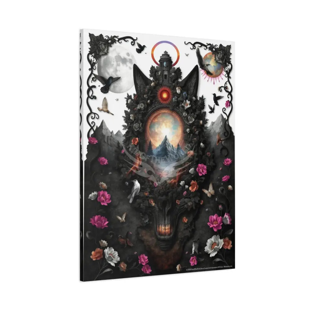 3D Kitty Multi-Dimensional Floral Cat Canvas — Matte Stretched Wall Art Canvas