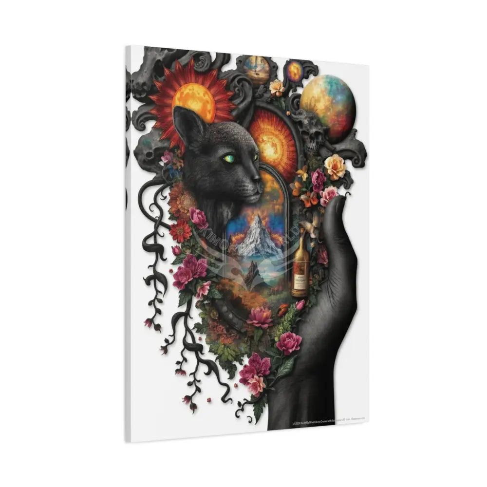 3D Kitty Multi-Dimensional Floral Cat Canvas — Matte Stretched Wall Art Canvas