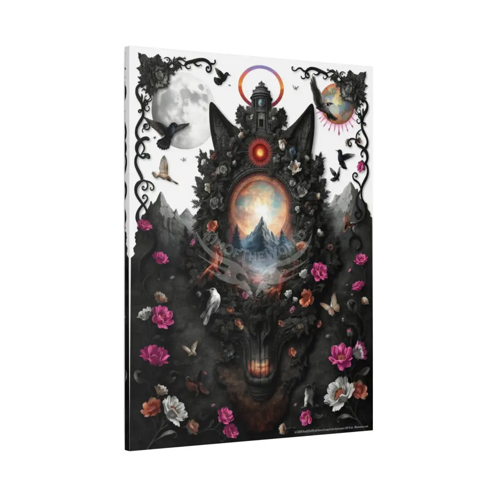 3D Kitty Multi-Dimensional Floral Cat Canvas — Matte Stretched Wall Art Canvas