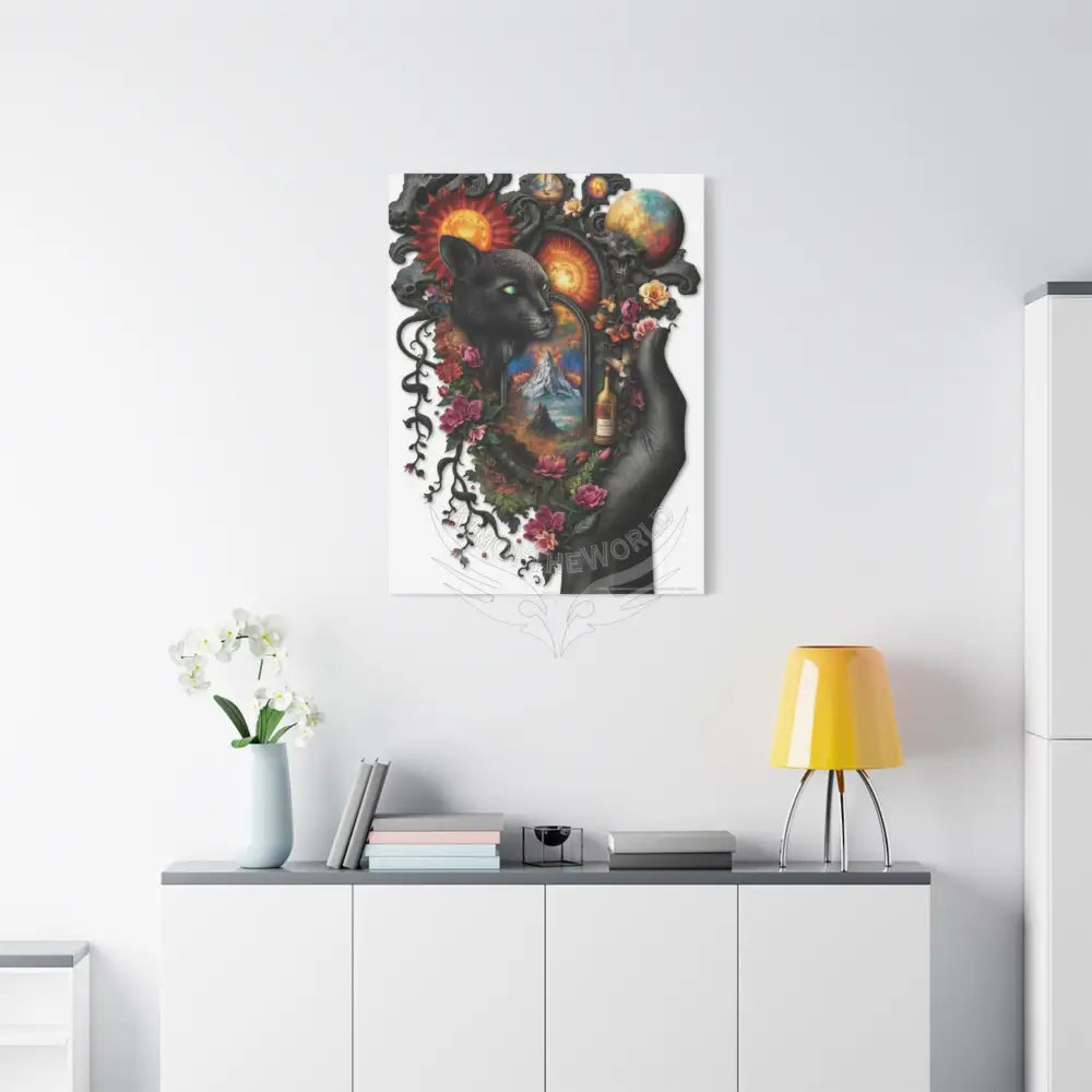 3D Kitty Multi-Dimensional Floral Cat Canvas — Matte Stretched Wall Art Canvas