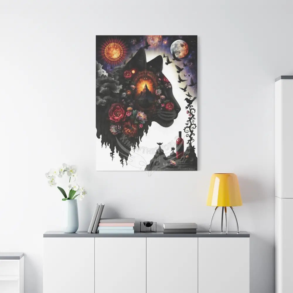 3D Kitty Multi-Dimensional Floral Cat Canvas — Matte Stretched Wall Art Canvas