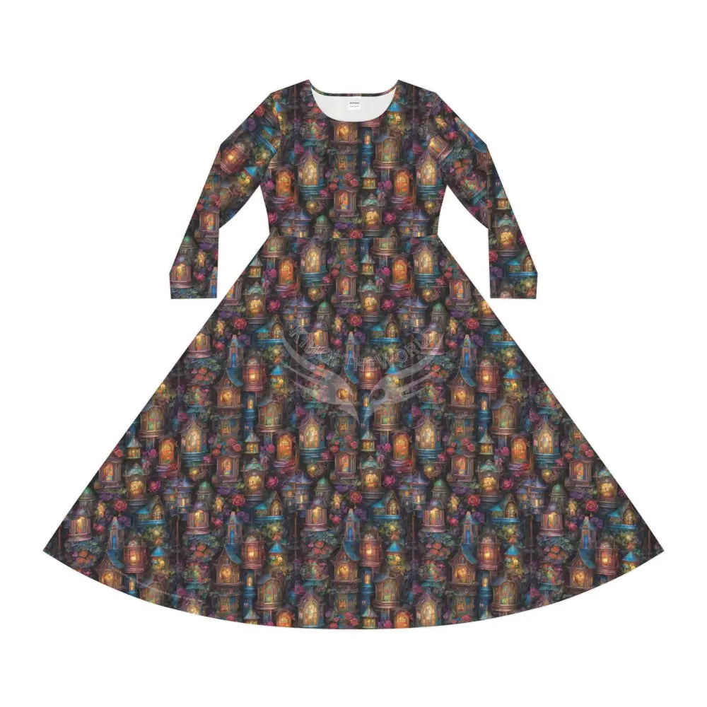 3D Lantern Wallpaper Print Dress – Women’s Long Sleeve AOP L All Over Prints