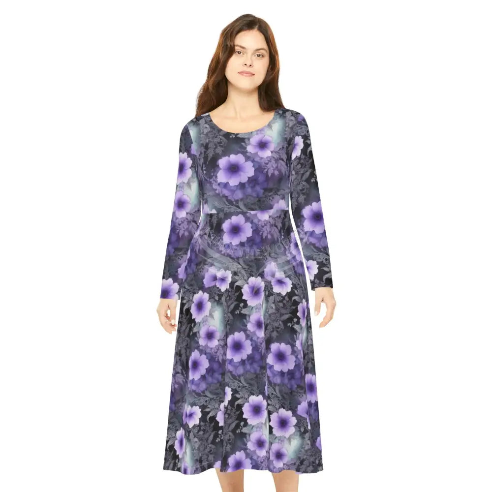 3d Lavender Floral Wallpaper Print Dress – Women’s Long Sleeve AOP L All Over Prints