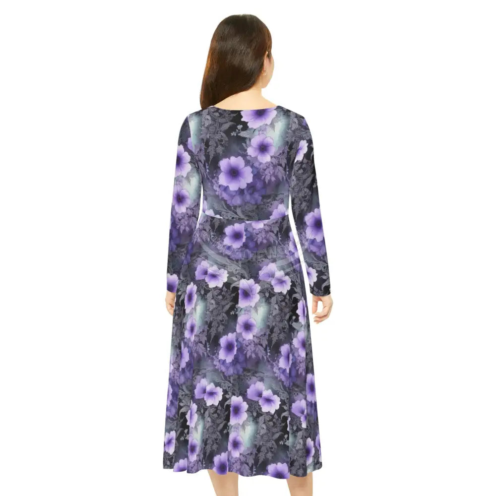 3d Lavender Floral Wallpaper Print Dress – Women’s Long Sleeve AOP L All Over Prints