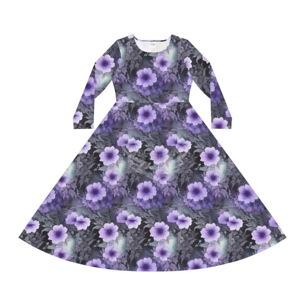 3d Lavender Floral Wallpaper Print Dress – Women’s Long Sleeve AOP L All Over Prints