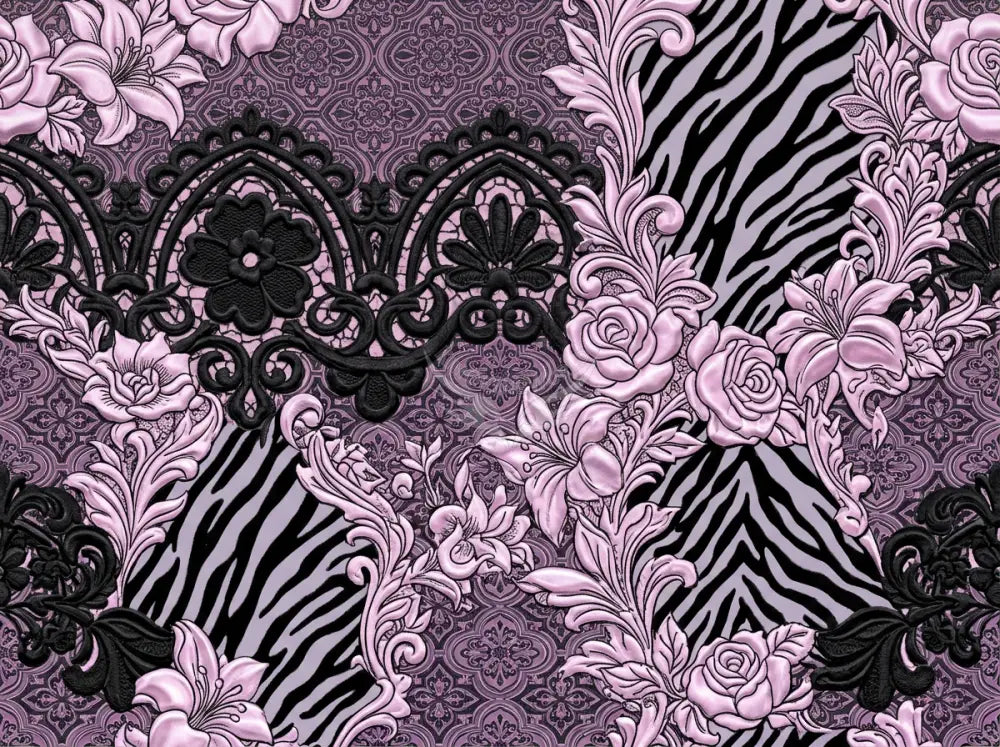 3D Light Pink & Black Floral & Animal Prints Lace Design Large Area Rug Floor Carpet 10 ft x 8 ft 120’’x96’’ Rugs & Mats