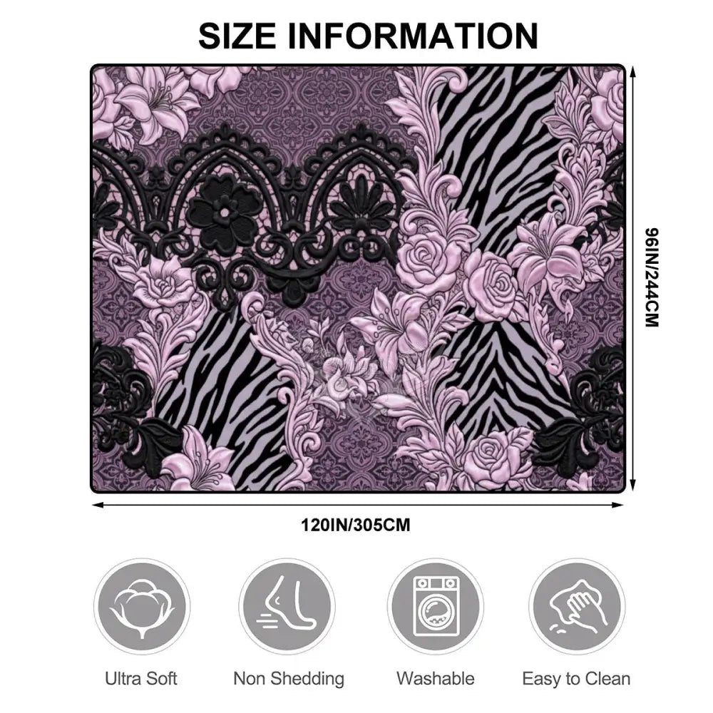 3D Light Pink & Black Floral & Animal Prints Lace Design Large Area Rug Floor Carpet 10 ft x 8 ft 120’’x96’’ Rugs & Mats