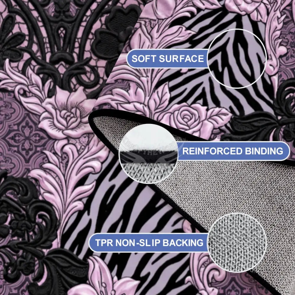 3D Light Pink & Black Floral & Animal Prints Lace Design Large Area Rug Floor Carpet 10 ft x 8 ft 120’’x96’’ Rugs & Mats