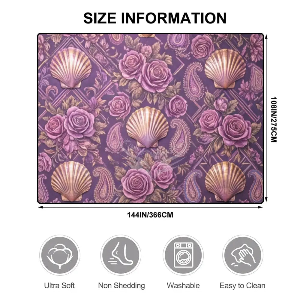 3D Magenta Shells Large Area Rug Floor Carpet - 12ft x 10 ft - (Ratio 4:3) 144’’x108’’ Rugs & Mats