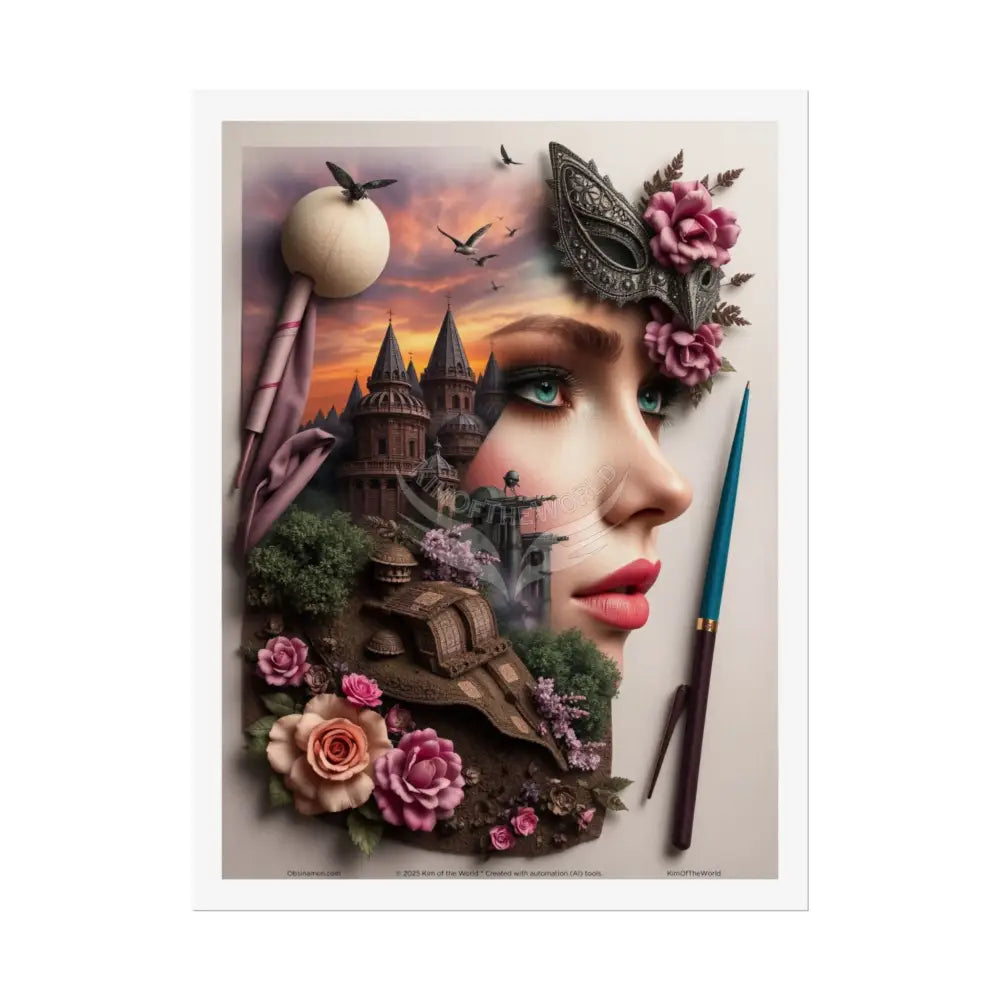 3D Magic Cottage Eyemask Floral Rose Girl Art Print - (Total Recall Fan art) Rolled Poster 18″ x 24″ (Vertical) / Semi