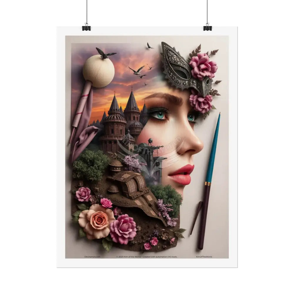 3D Magic Cottage Eyemask Floral Rose Girl Art Print - (Total Recall Fan art) Rolled Poster Poster