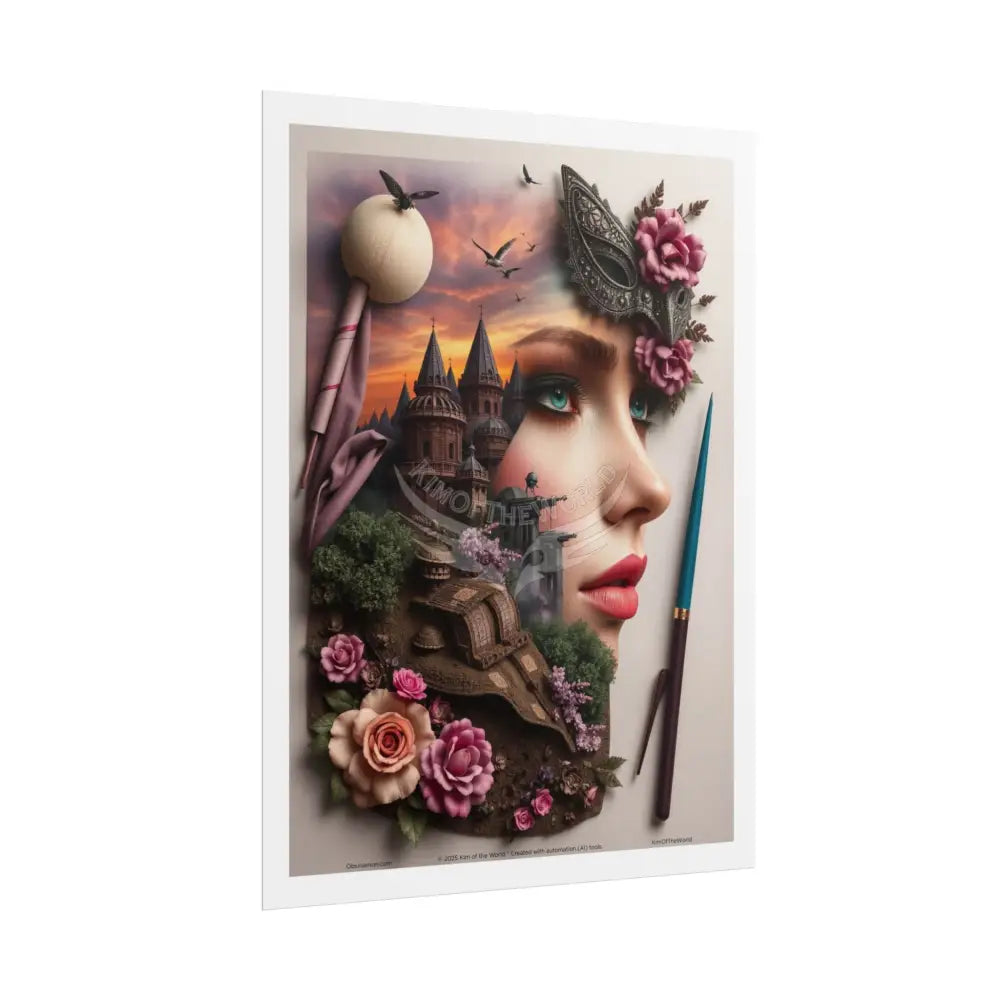 3D Magic Cottage Eyemask Floral Rose Girl Art Print - (Total Recall Fan art) Rolled Poster Poster