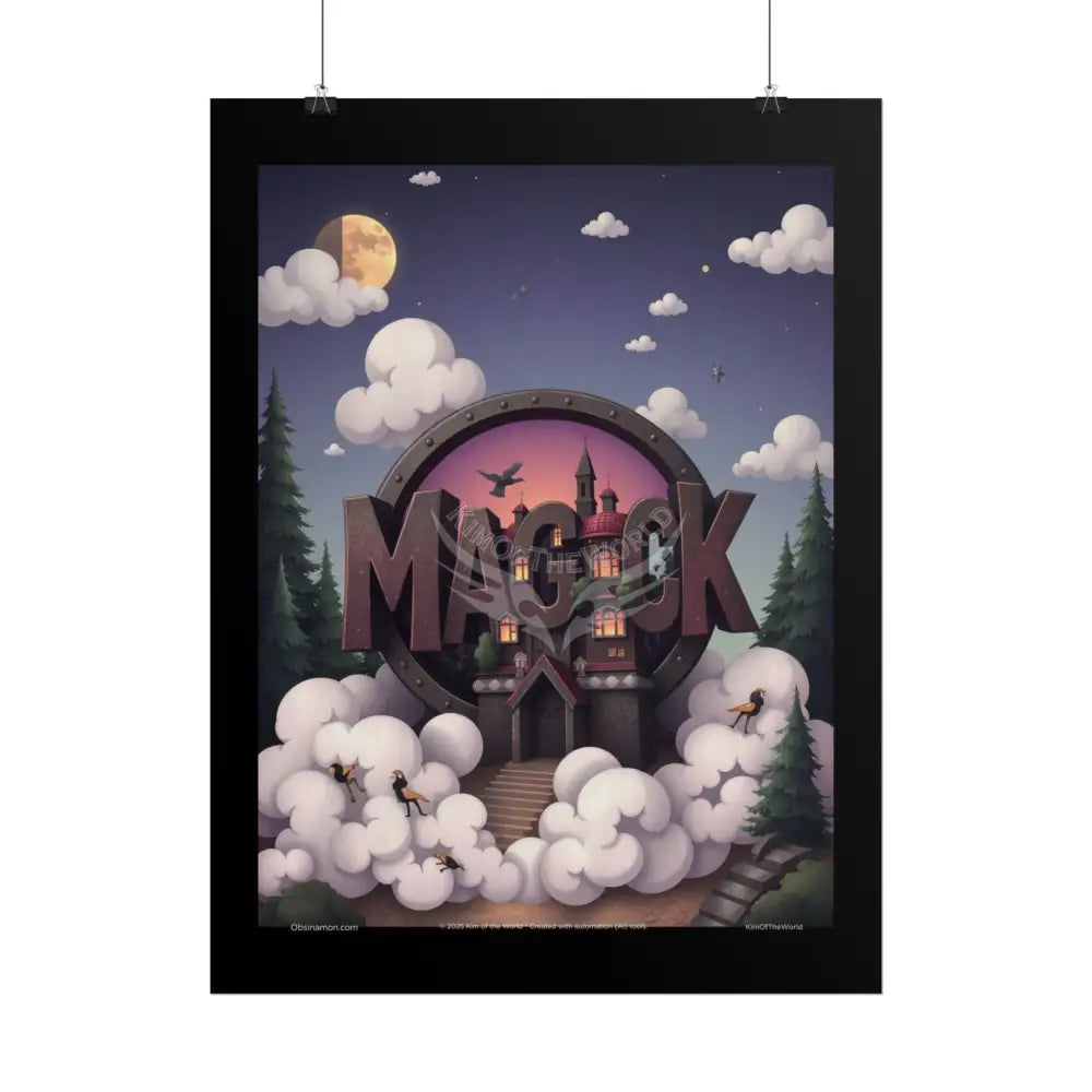 3D ’Magic’ Village Cottage Art Print (Ombre Sunset Pine Gardens) Yellow - Rolled Poster Poster