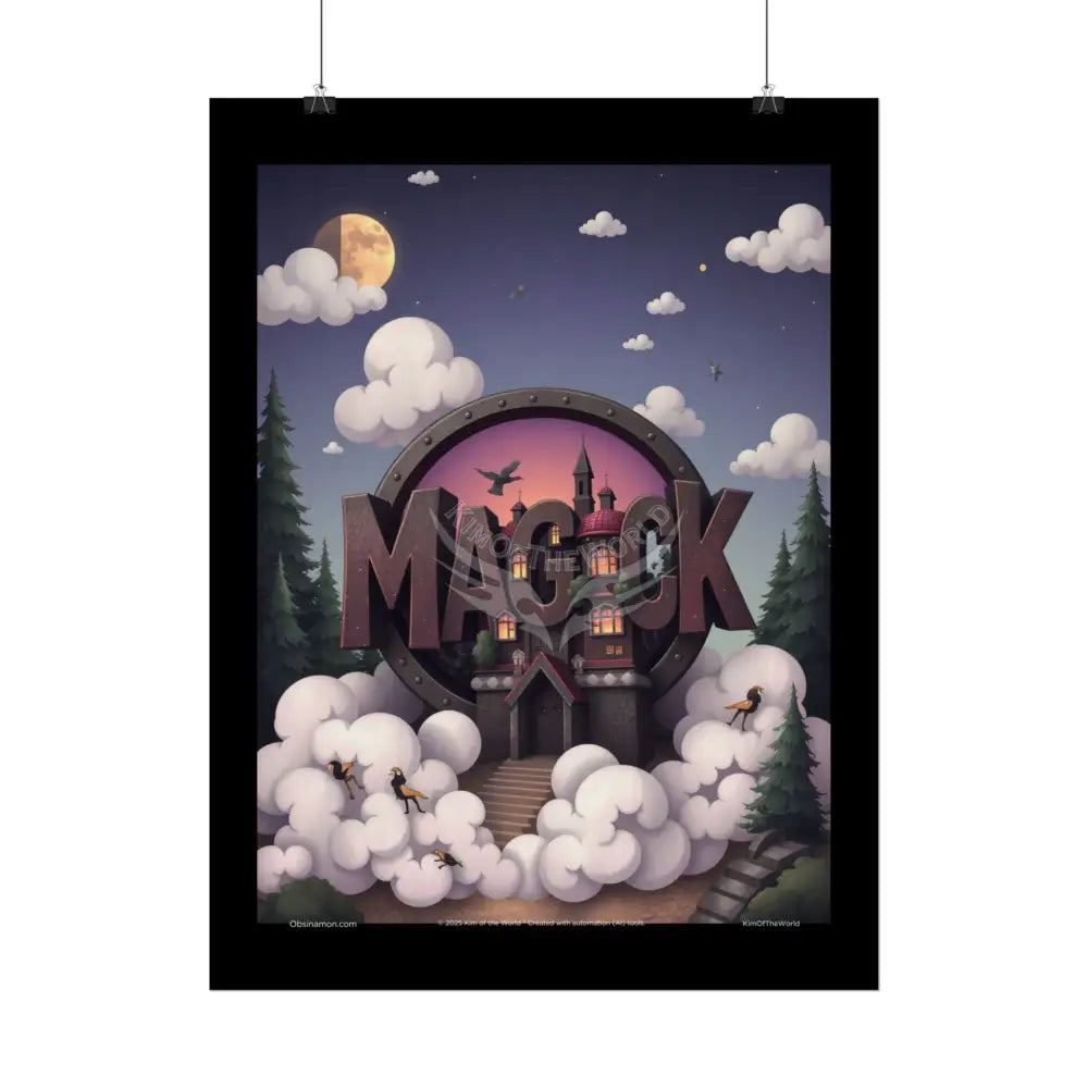 3D ’Magic’ Village Cottage Art Print (Ombre Sunset Pine Gardens) Yellow - Rolled Poster Poster