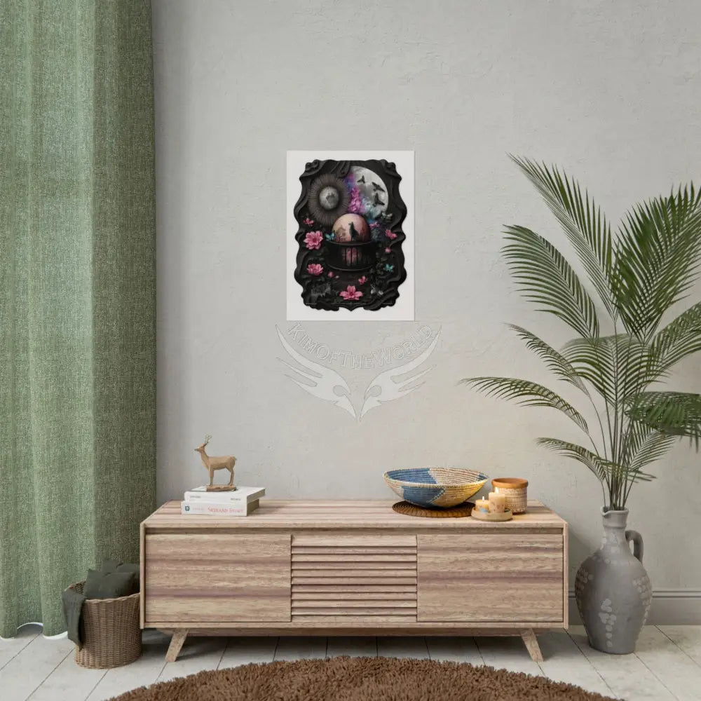 3D Magical Kitty Cat Dreams Magic MulitVerse Pop-Out Black Matte Moon & Sun Scenic Prints Poster