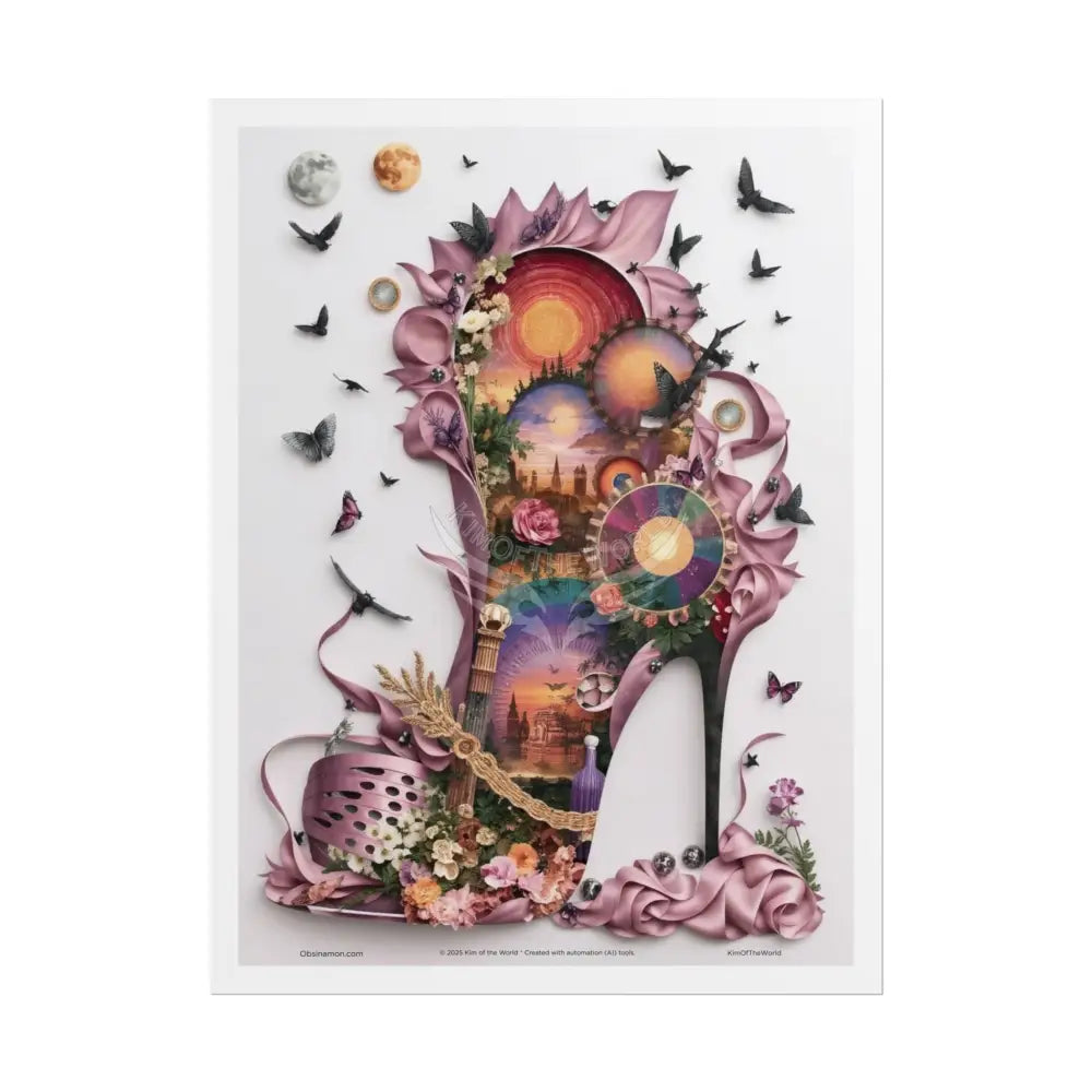 3D Magical Stiletto of Dreams Gothic Magic MulitVerse Pop-Out Black Matte Moon & Sun Scenic Prints 18″ x 24″ (Vertical)