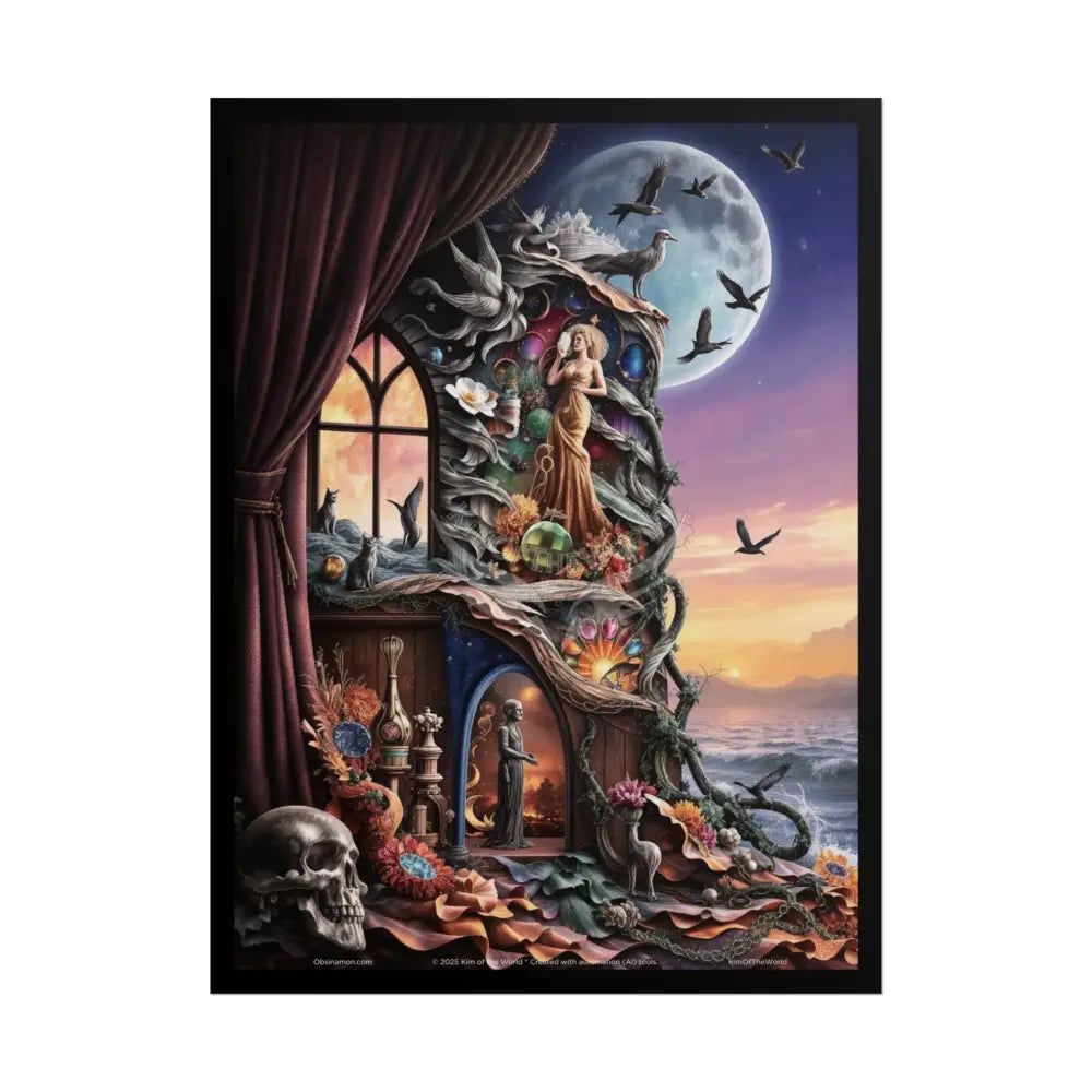 3D Magical Stiletto of Dreams Gothic Magic MulitVerse Pop-Out Black Matte Moon & Sun Scenic Prints 18″ x 24″ (Vertical)