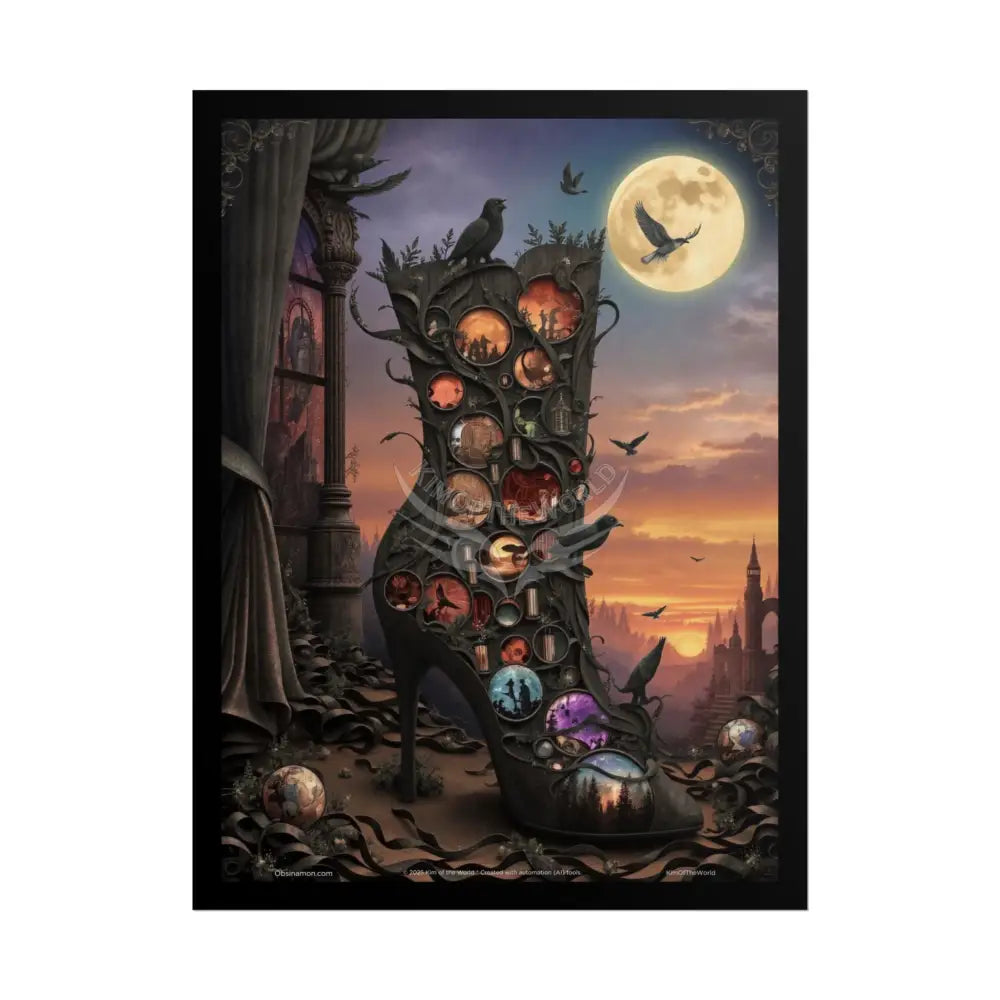 3D Magical Stiletto of Dreams Gothic Magic MulitVerse Pop-Out Black Matte Moon & Sun Scenic Prints 18″ x 24″ (Vertical)