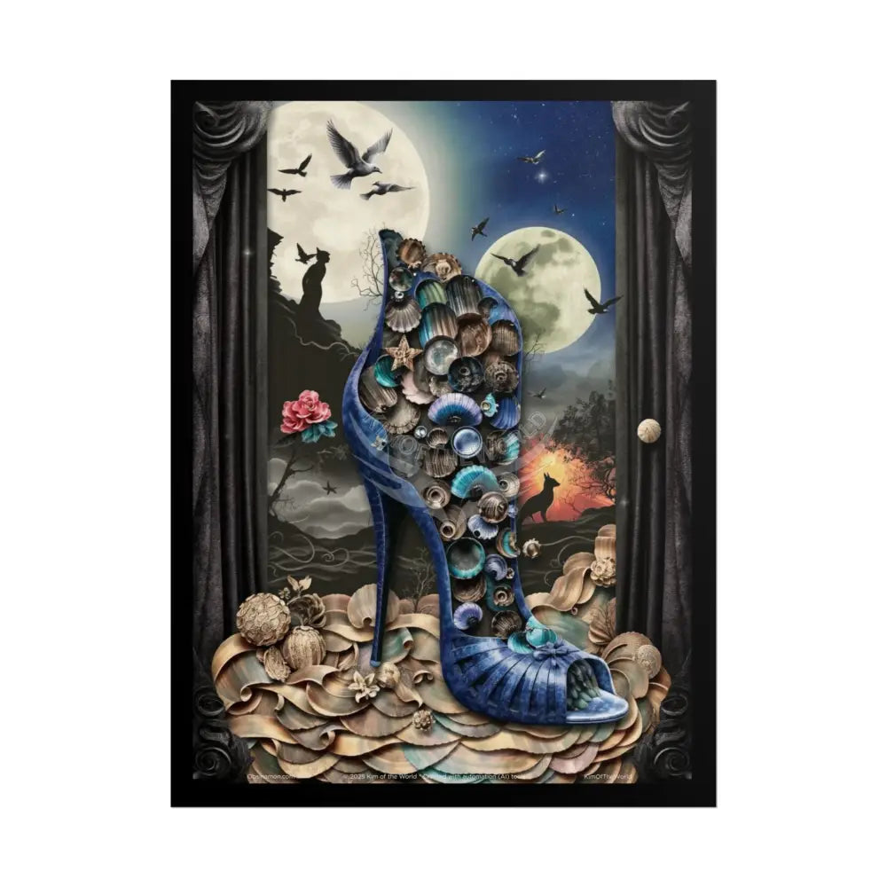 3D Magical Stiletto of Dreams Gothic Magic MulitVerse Pop-Out Black Matte Moon & Sun Scenic Prints 18″ x 24″ (Vertical)
