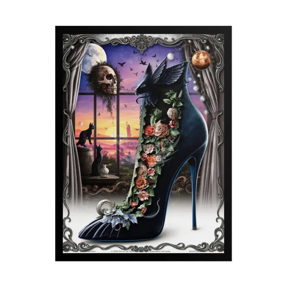 3D Magical Stiletto of Dreams Gothic Magic MulitVerse Pop-Out Black Matte Moon & Sun Scenic Prints 18″ x 24″ (Vertical)