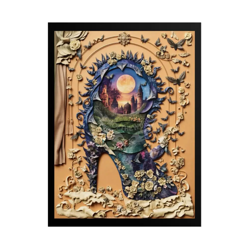 3D Magical Stiletto of Dreams Gothic Magic MulitVerse Pop-Out Black Matte Moon & Sun Scenic Prints 18″ x 24″ (Vertical)