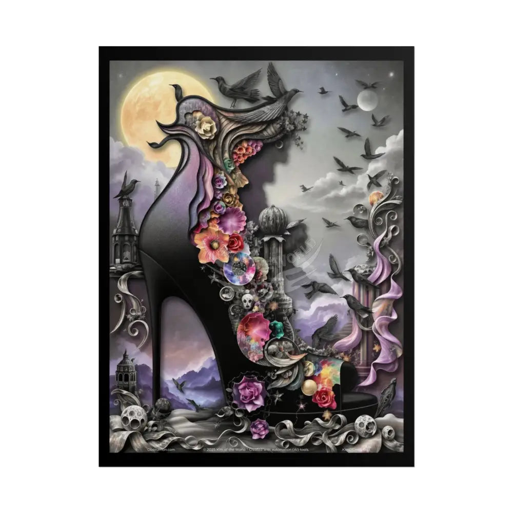 3D Magical Stiletto of Dreams Gothic Magic MulitVerse Pop-Out Black Matte Moon & Sun Scenic Prints 18″ x 24″ (Vertical)