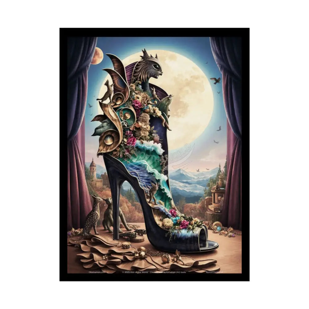 3D Magical Stiletto of Dreams Gothic Magic MulitVerse Pop-Out Black Matte Moon & Sun Scenic Prints 18″ x 24″ (Vertical)