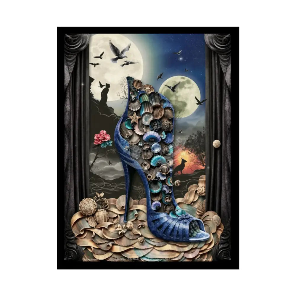 3D Magical Stiletto of Dreams Gothic Magic MulitVerse Pop-Out Black Matte Moon & Sun Scenic Prints 18″ x 24″ (Vertical)