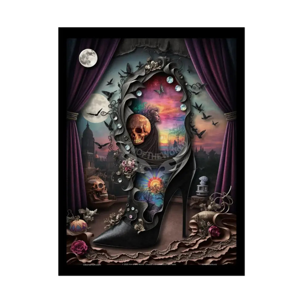 3D Magical Stiletto of Dreams Gothic Magic MulitVerse Pop-Out Black Matte Moon & Sun Scenic Prints 18″ x 24″ (Vertical)