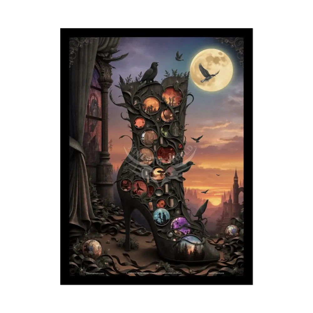 3D Magical Stiletto of Dreams Gothic Magic MulitVerse Pop-Out Black Matte Moon & Sun Scenic Prints 18″ x 24″ (Vertical)