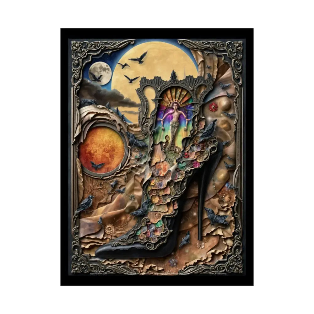 3D Magical Stiletto of Dreams Gothic Magic MulitVerse Pop-Out Black Matte Moon & Sun Scenic Prints 18″ x 24″ (Vertical)