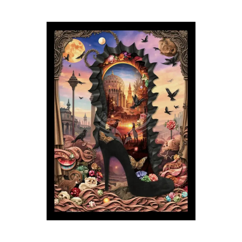 3D Magical Stiletto of Dreams Gothic Magic MulitVerse Pop-Out Black Matte Moon & Sun Scenic Prints 18″ x 24″ (Vertical)