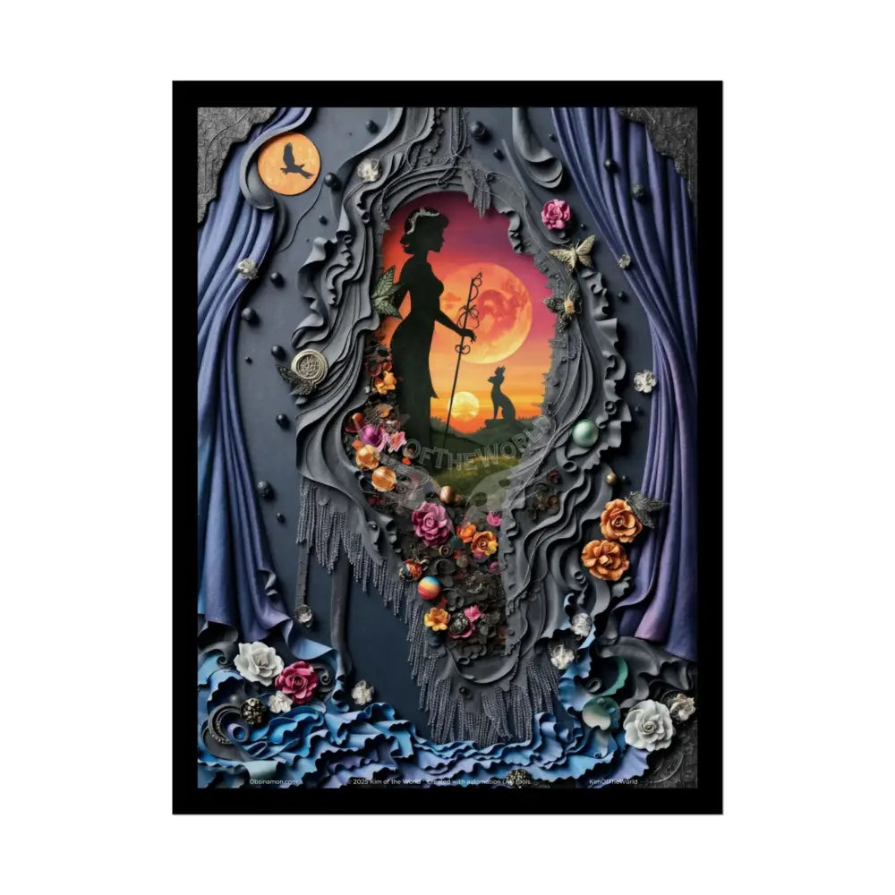 3D Magical Stiletto of Dreams Gothic Magic MulitVerse Pop-Out Black Matte Moon & Sun Scenic Prints 18″ x 24″ (Vertical)