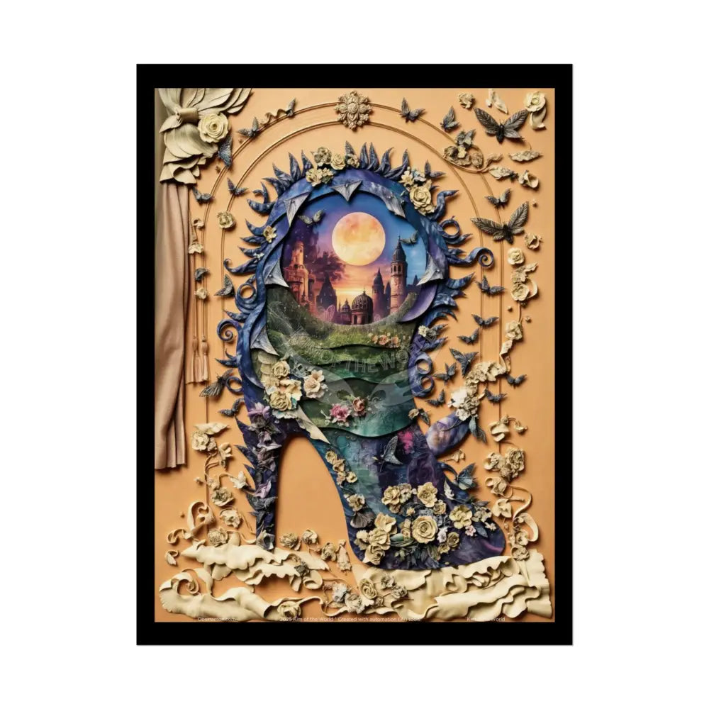 3D Magical Stiletto of Dreams Gothic Magic MulitVerse Pop-Out Black Matte Moon & Sun Scenic Prints 18″ x 24″ (Vertical)