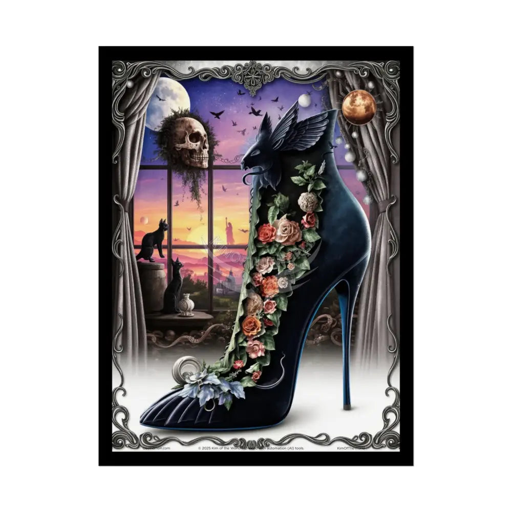 3D Magical Stiletto of Dreams Gothic Magic MulitVerse Pop-Out Black Matte Moon & Sun Scenic Prints 18″ x 24″ (Vertical)