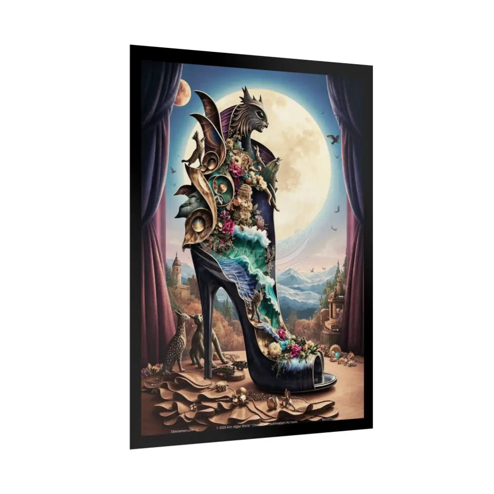 3D Magical Stiletto of Dreams Gothic Magic MulitVerse Pop-Out Black Matte Moon & Sun Scenic Prints Poster