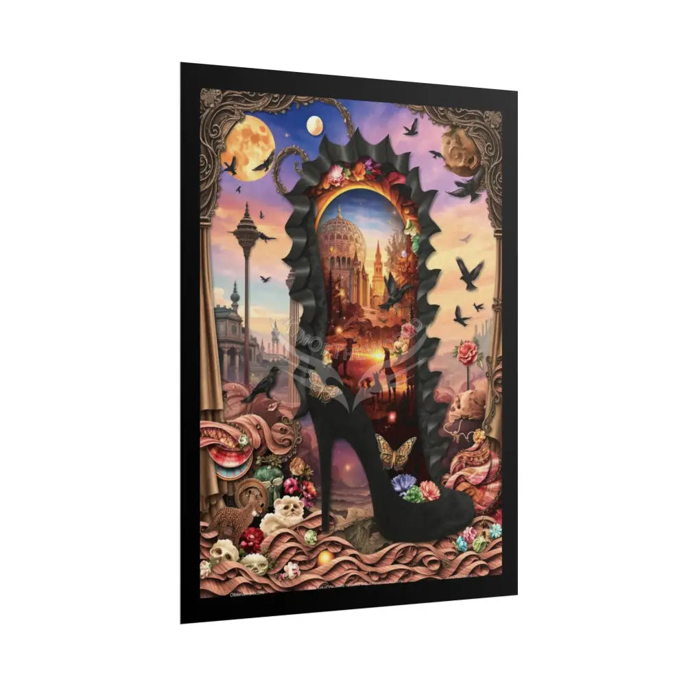 3D Magical Stiletto of Dreams Gothic Magic MulitVerse Pop-Out Black Matte Moon & Sun Scenic Prints Poster