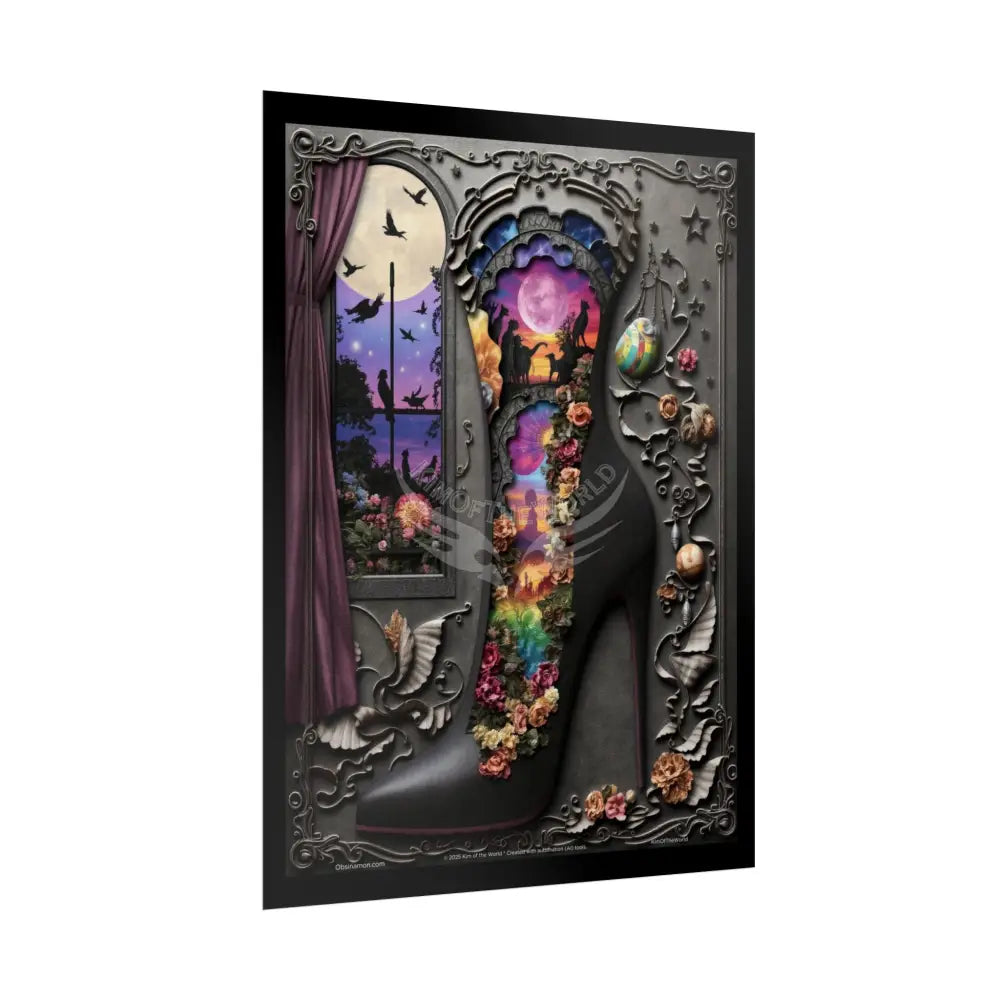 3D Magical Stiletto of Dreams Gothic Magic MulitVerse Pop-Out Black Matte Moon & Sun Scenic Prints Poster