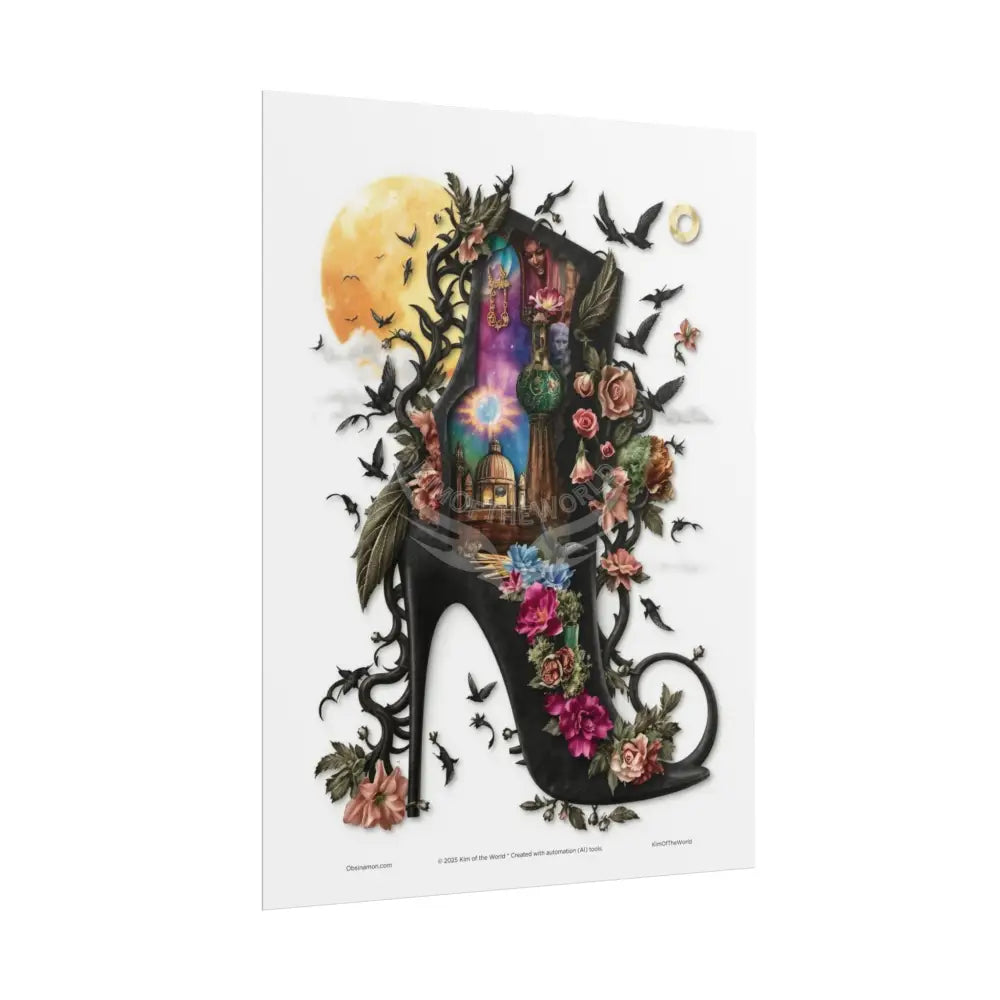 3D Magical Stiletto of Dreams Gothic Magic MulitVerse Pop-Out Black Matte Moon & Sun Scenic Prints Poster