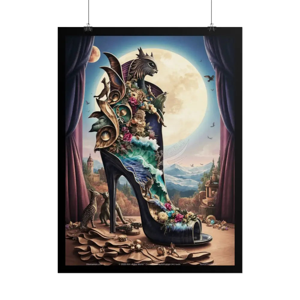 3D Magical Stiletto of Dreams Gothic Magic MulitVerse Pop-Out Black Matte Moon & Sun Scenic Prints Poster