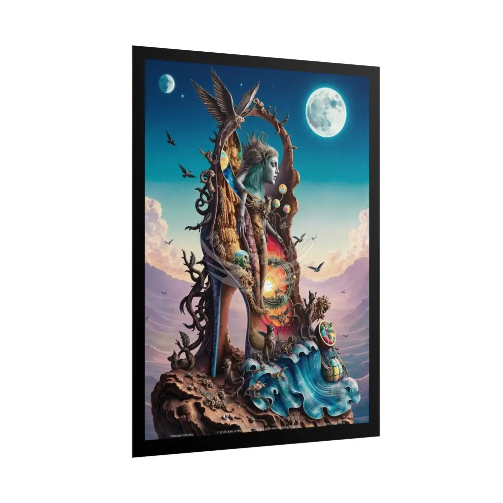 3D Magical Stiletto of Dreams Gothic Magic MulitVerse Pop-Out Black Matte Moon & Sun Scenic Prints Poster