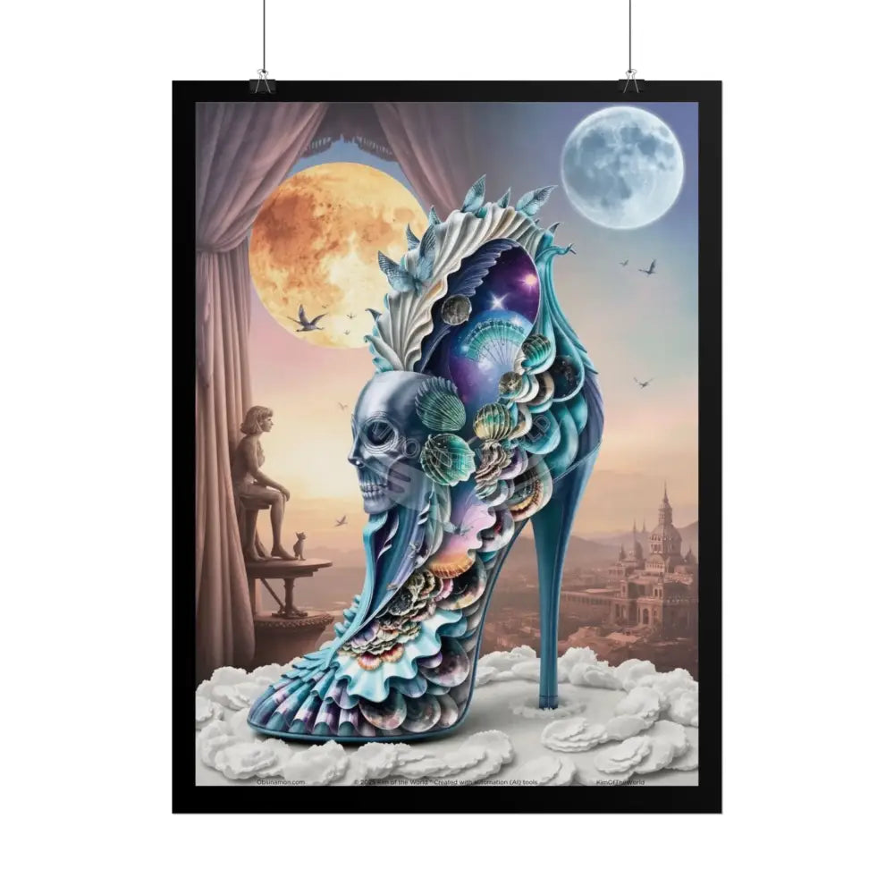 3D Magical Stiletto of Dreams Gothic Magic MulitVerse Pop-Out Black Matte Moon & Sun Scenic Prints Poster