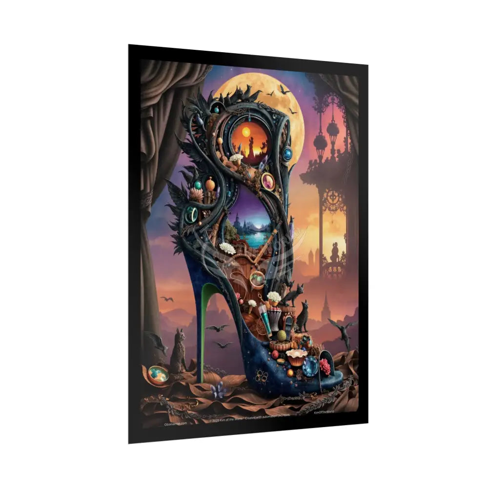 3D Magical Stiletto of Dreams Gothic Magic MulitVerse Pop-Out Black Matte Moon & Sun Scenic Prints Poster