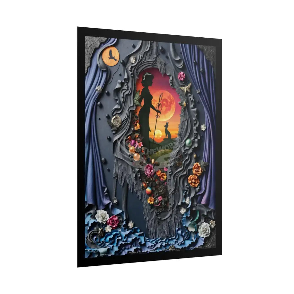 3D Magical Stiletto of Dreams Gothic Magic MulitVerse Pop-Out Black Matte Moon & Sun Scenic Prints Poster