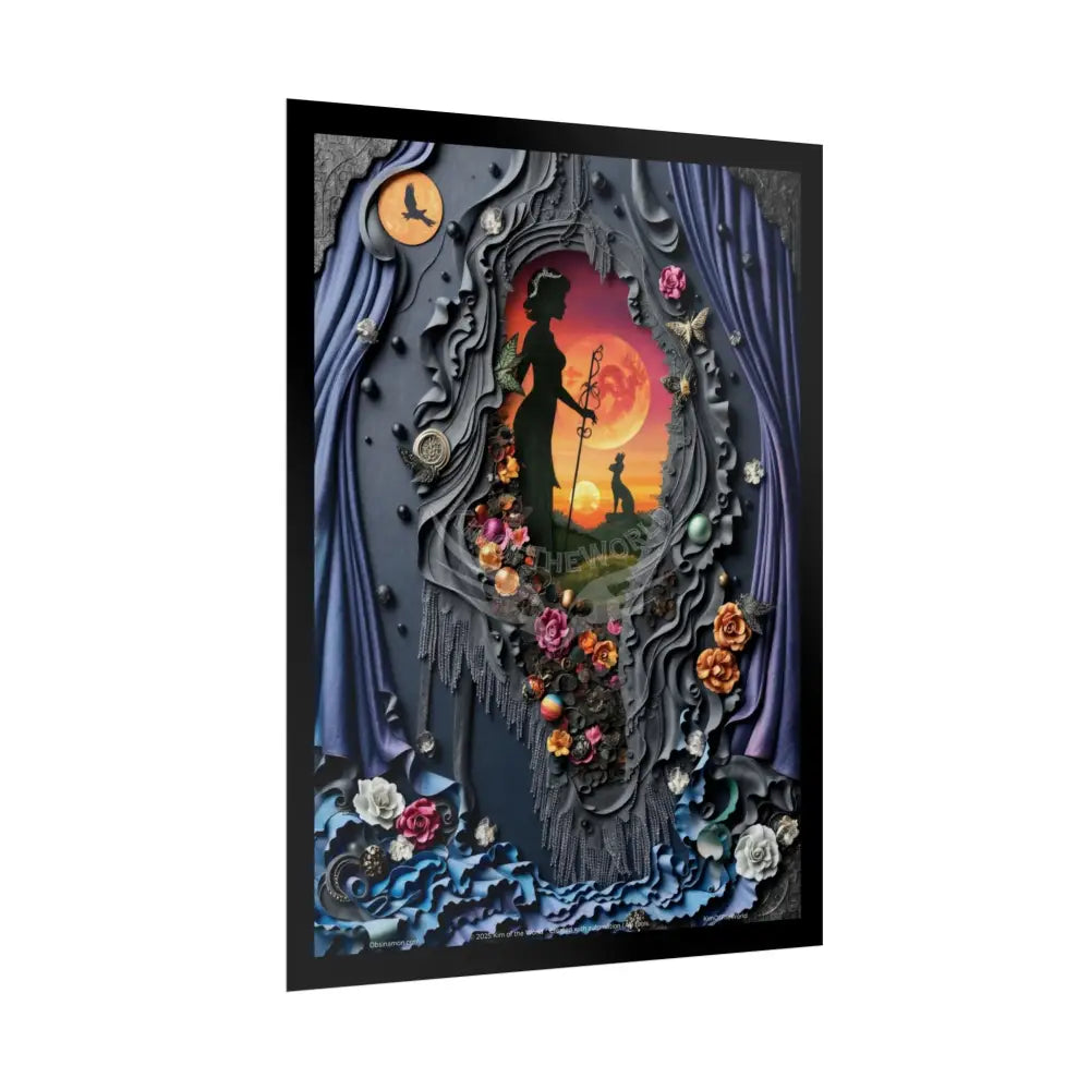 3D Magical Stiletto of Dreams Gothic Magic MulitVerse Pop-Out Black Matte Moon & Sun Scenic Prints Poster