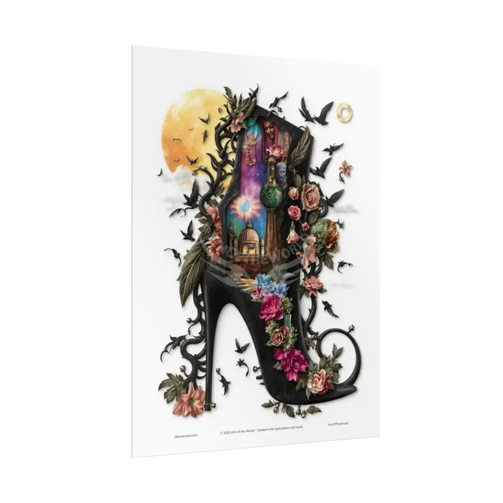 3D Magical Stiletto of Dreams Gothic Magic MulitVerse Pop-Out Black Matte Moon & Sun Scenic Prints Poster