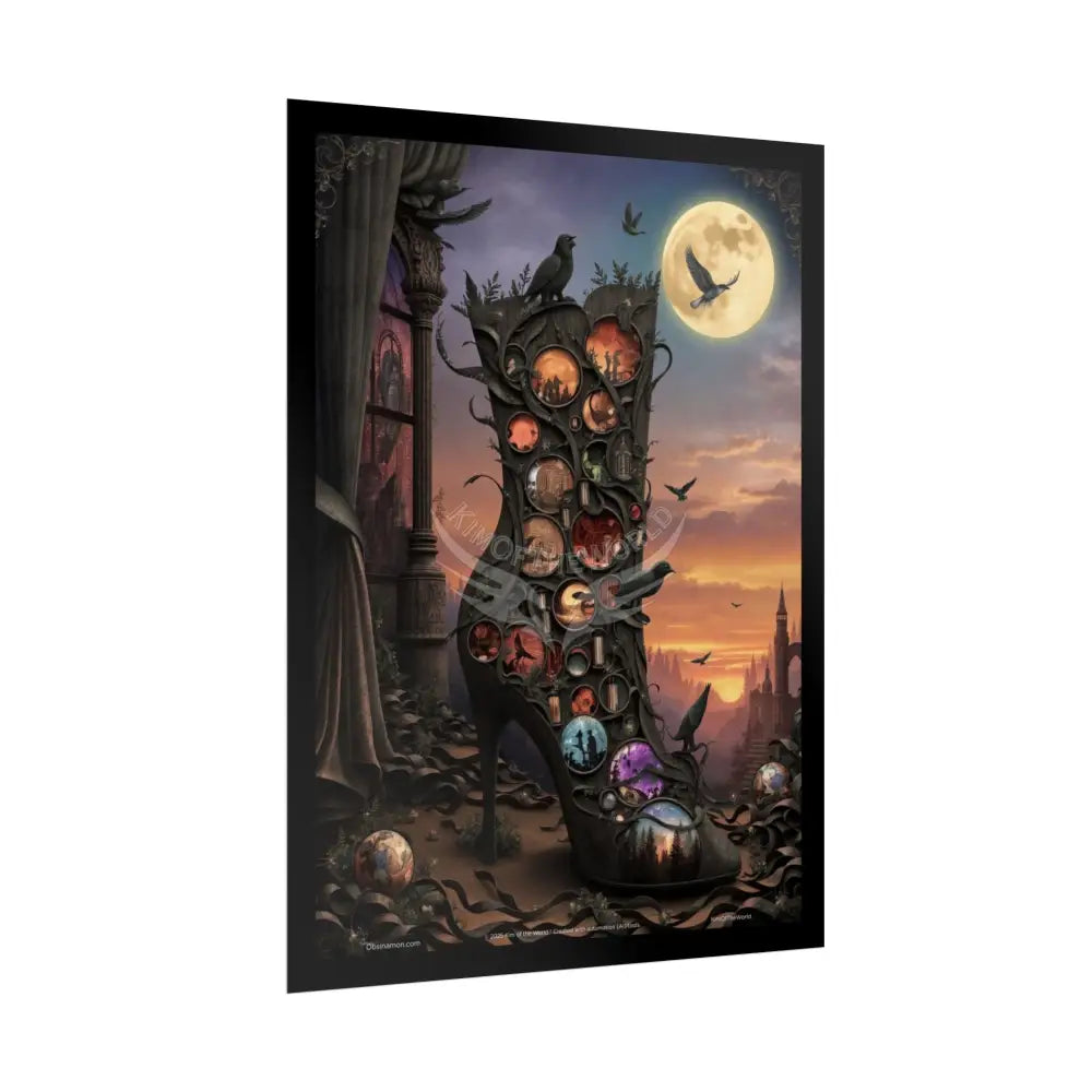 3D Magical Stiletto of Dreams Gothic Magic MulitVerse Pop-Out Black Matte Moon & Sun Scenic Prints Poster