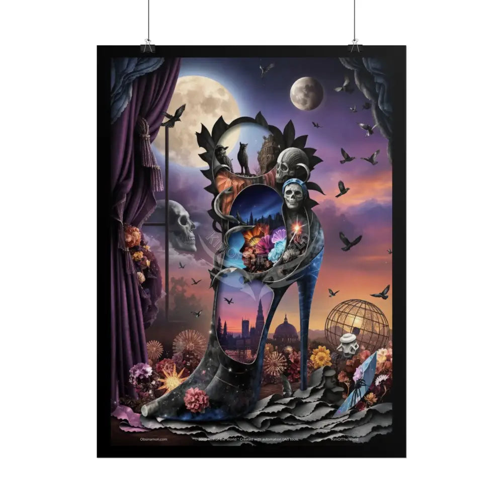 3D Magical Stiletto of Dreams Gothic Magic MulitVerse Pop-Out Black Matte Moon & Sun Scenic Prints Poster