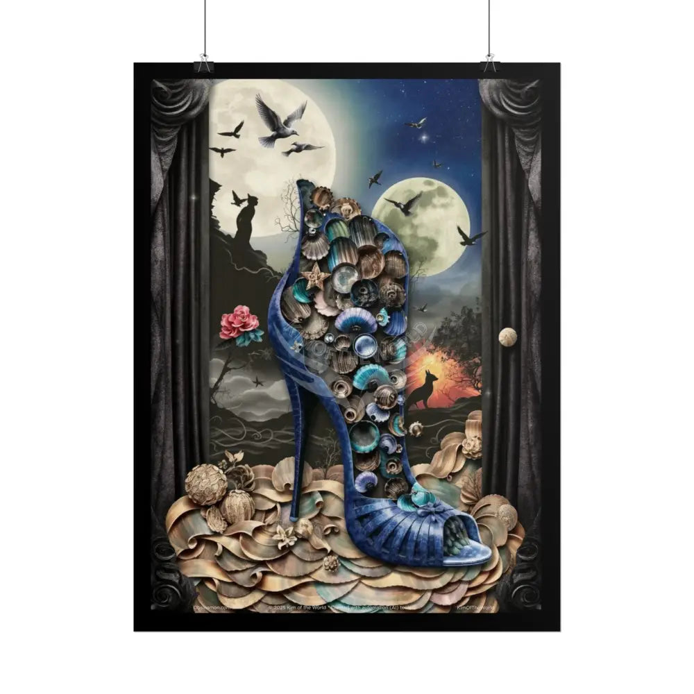 3D Magical Stiletto of Dreams Gothic Magic MulitVerse Pop-Out Black Matte Moon & Sun Scenic Prints Poster